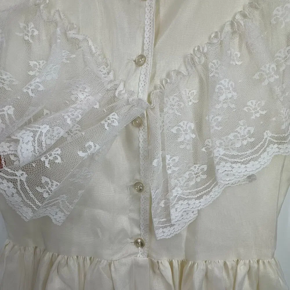 VTG Gold Bell dress girls 10 chiffon ruffle lace party pageant prairie cream USA